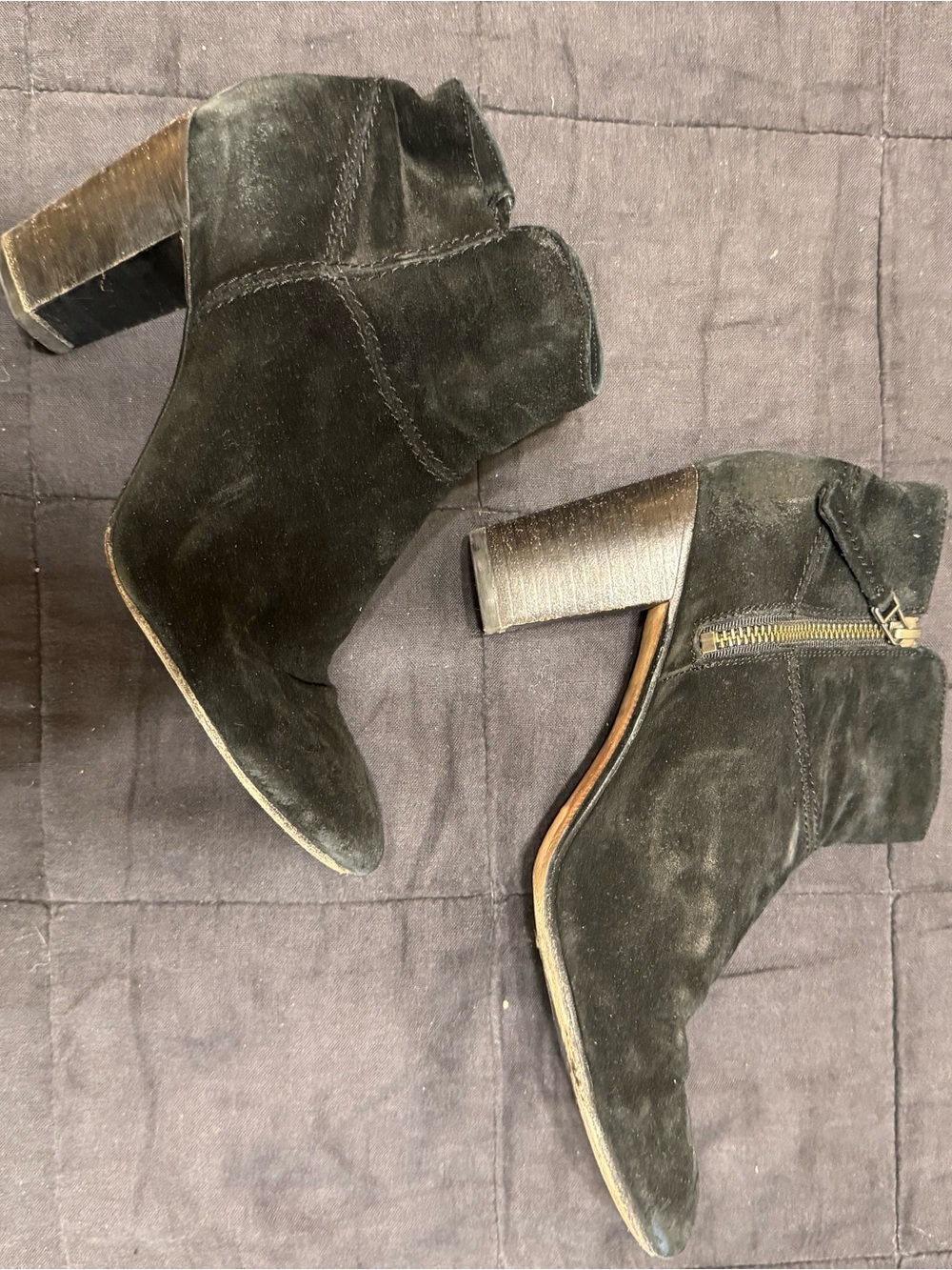 Johnston & Murphy Black Suede Ankle Booties with Stacked Heel